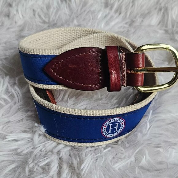 Cape Cod Belt HARDING ACADEMY Waistband Blue Canvas Belt Size 26-27 in - Picture 1 of 8